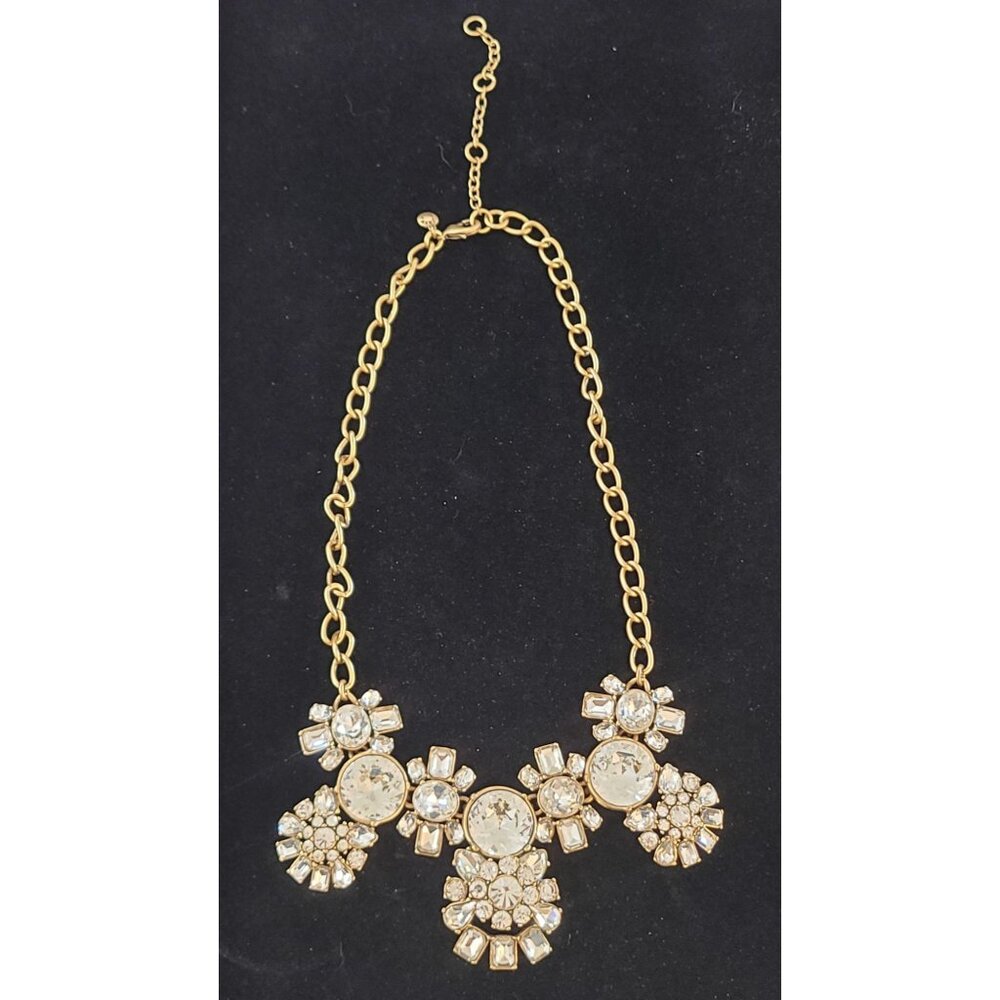 Vintage J.Crew Gold Tone Rhinestone Statement Bib Necklace
